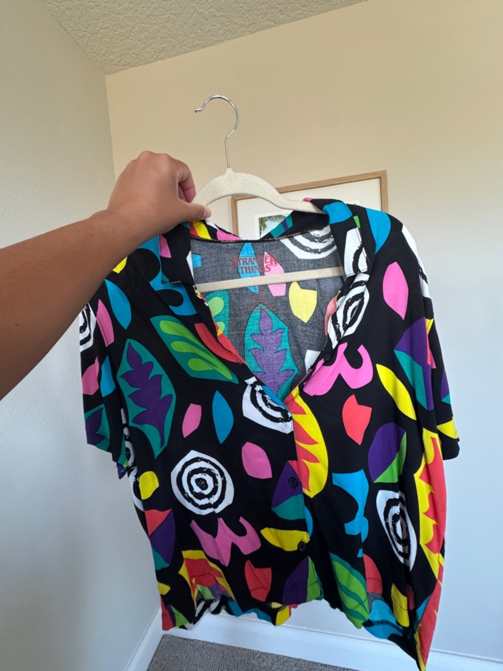 Colorful Abstract Button-Front Blouse - Black Multi